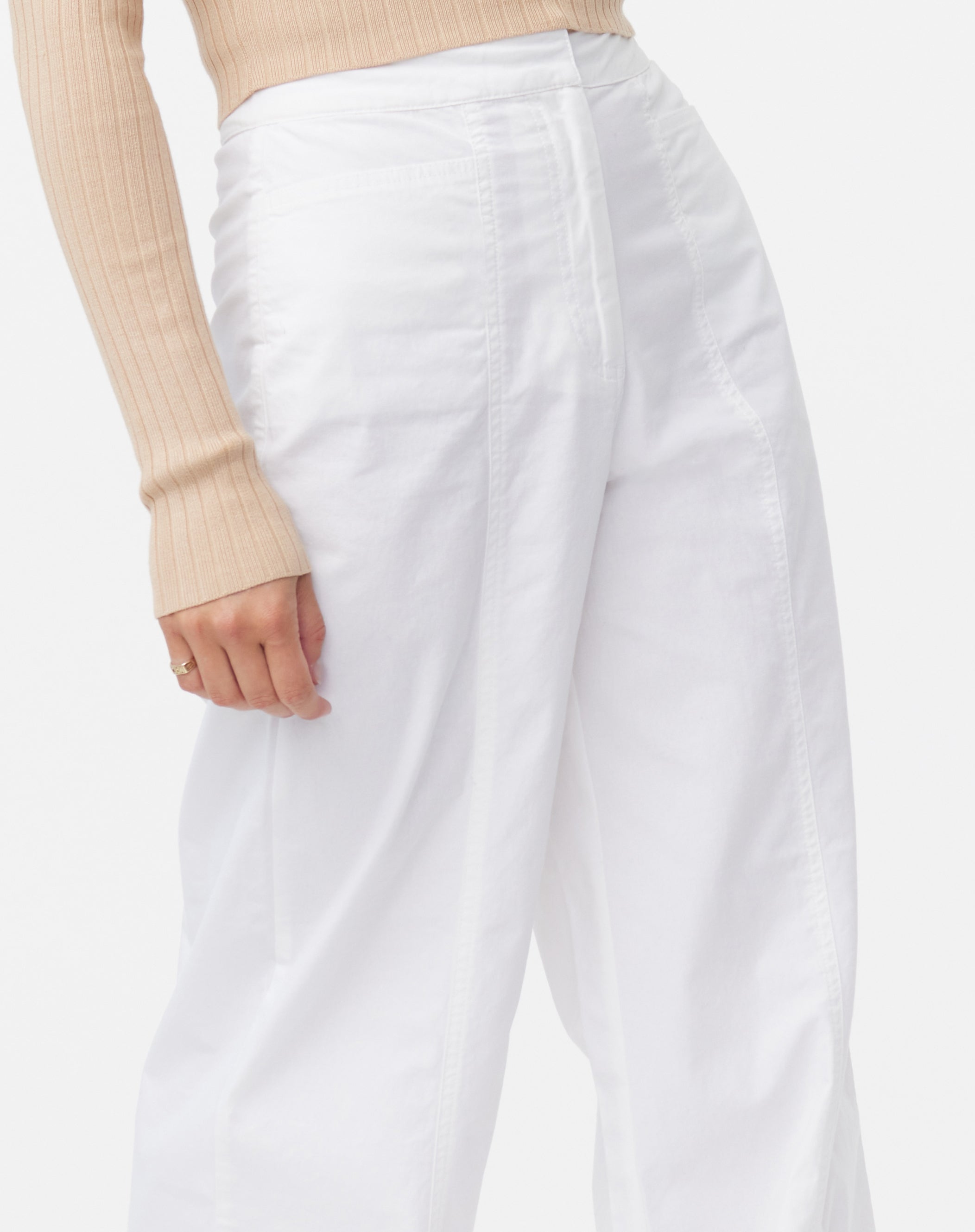 Wide Leg Panelled Pant in White | Glassons
