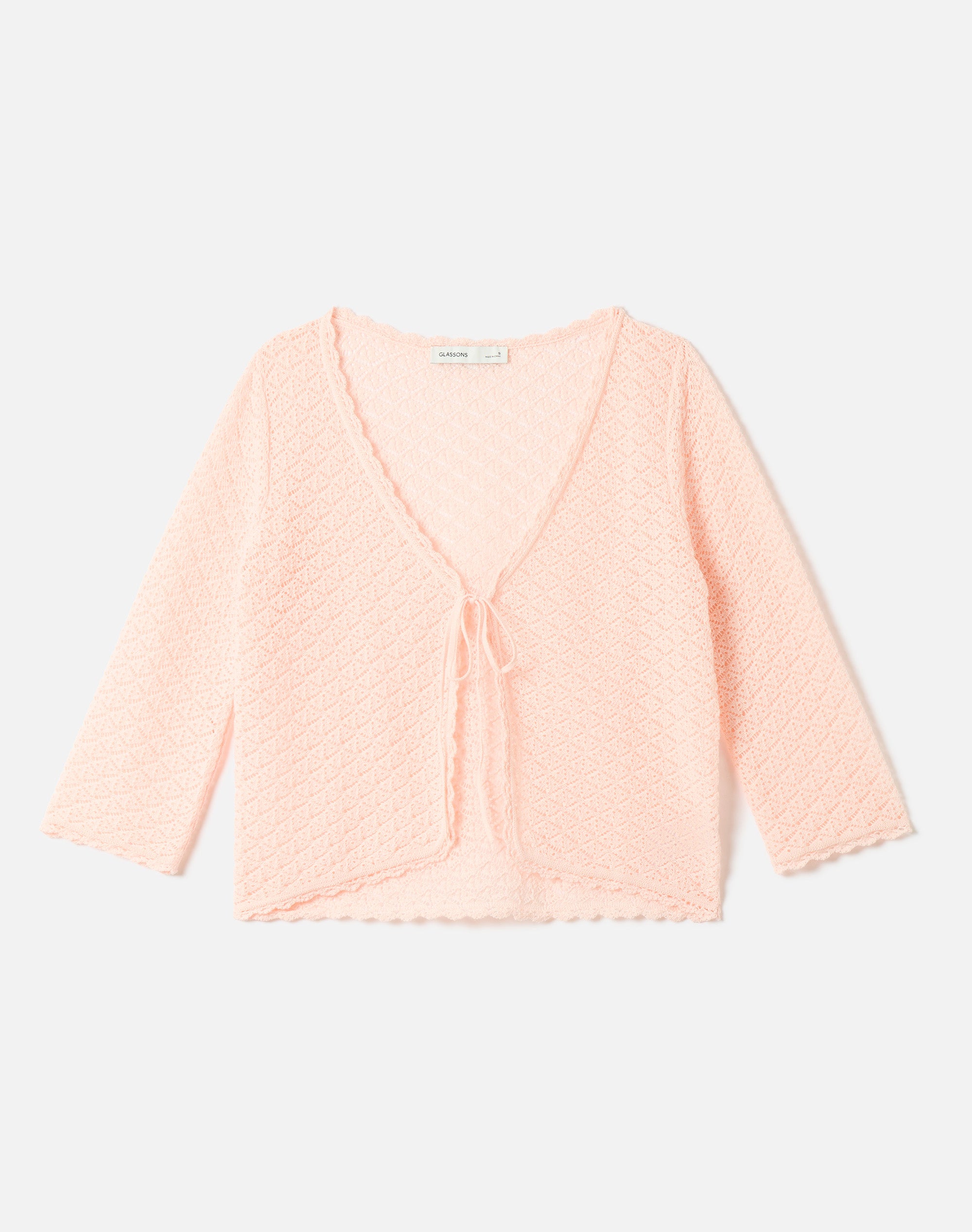 Three Quarter Pointelle Knit Cardigan in Pink Seashell | Glassons US