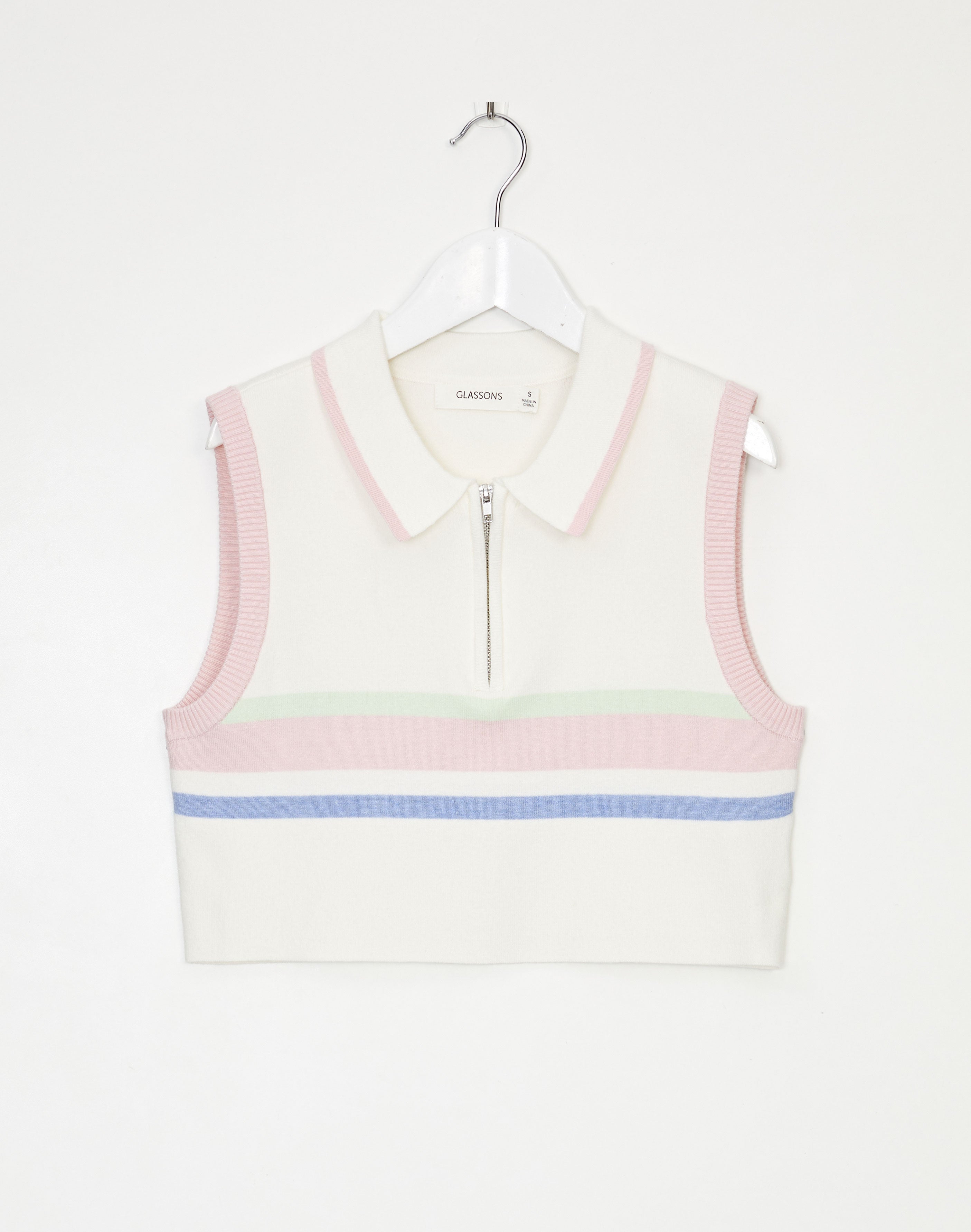 Zip Through Stripe Vest Top in Stripe 