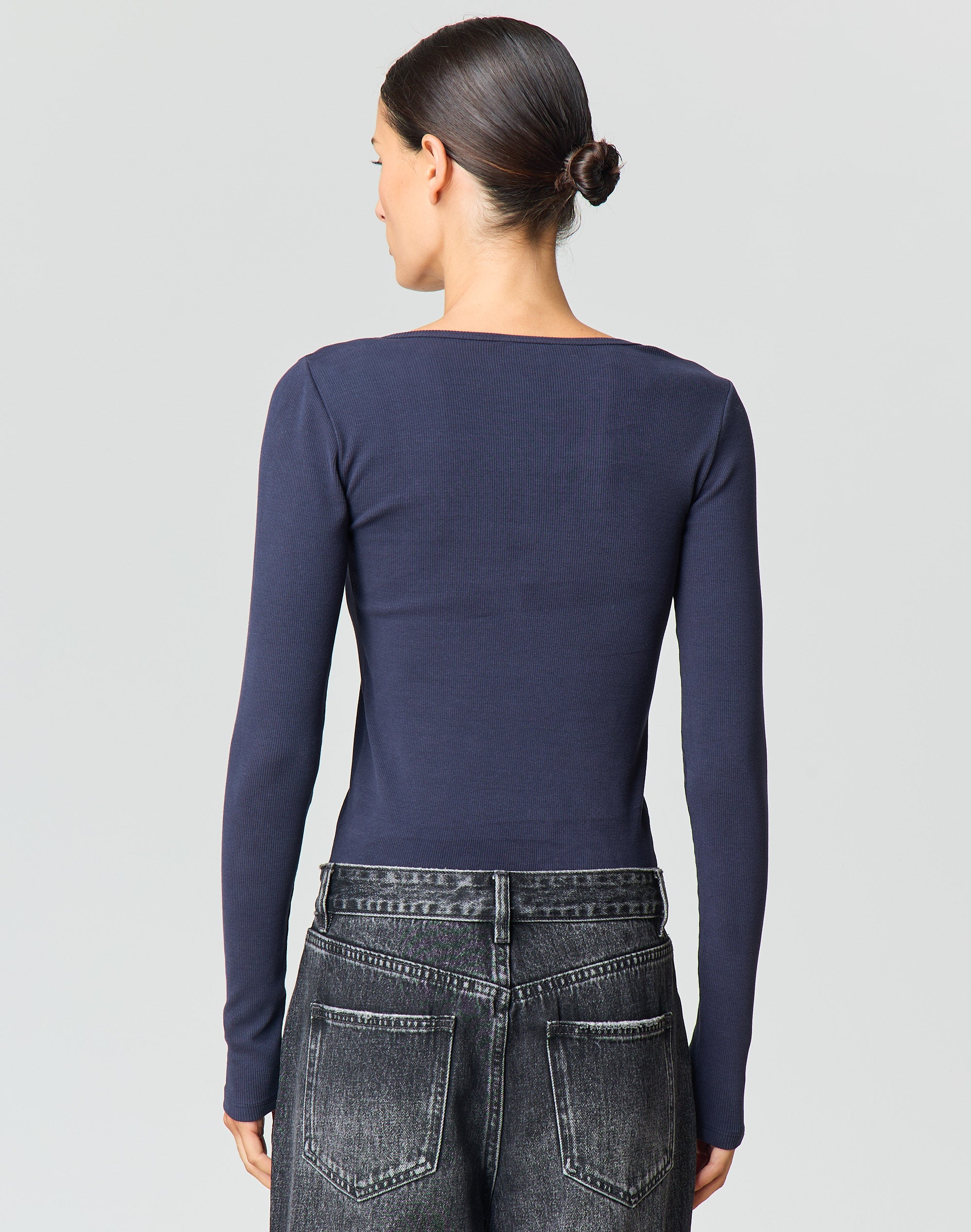 Cotton Rib Scoop Longsleeve Top in Navy Night Sky | Glassons