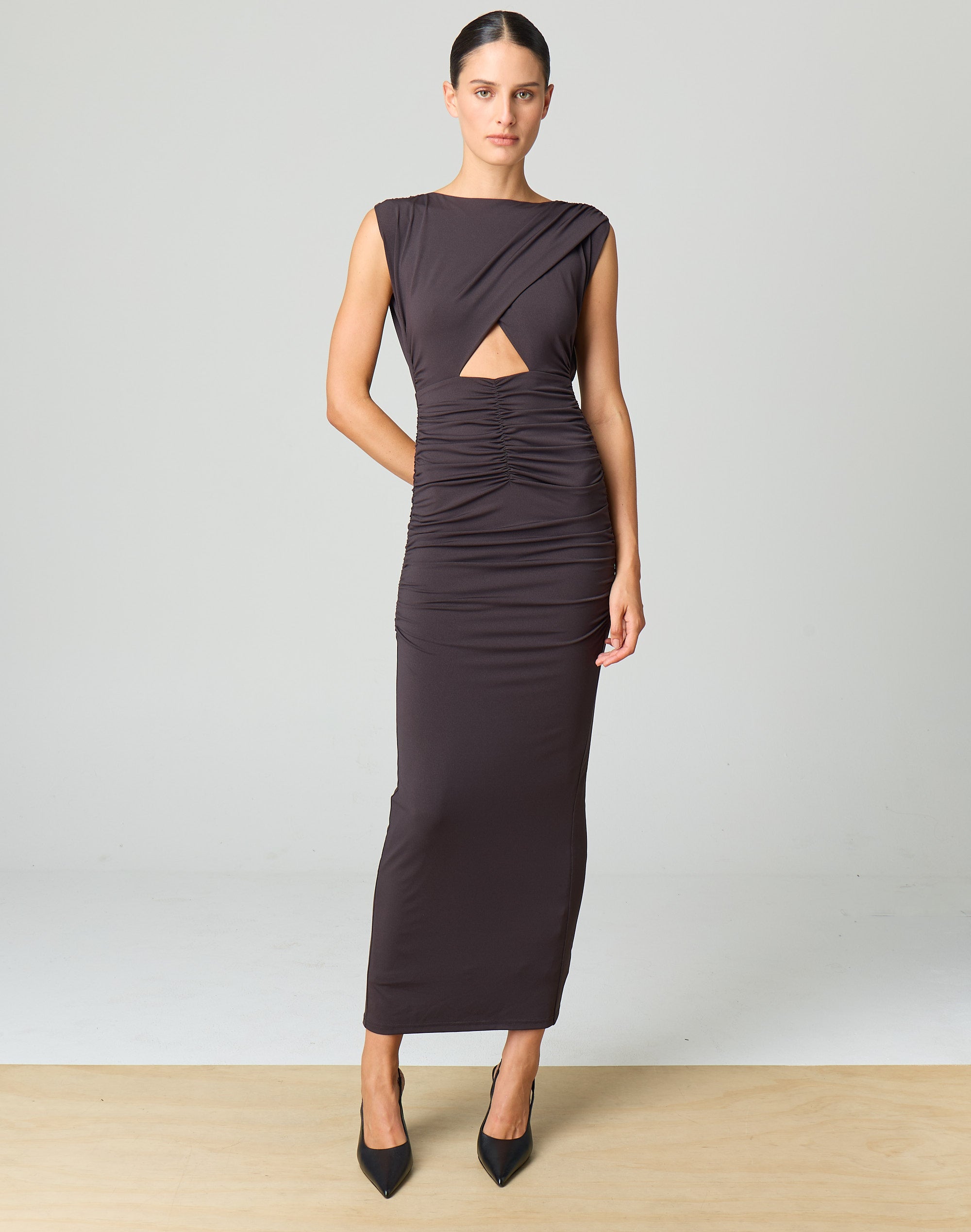 Ruched Fitted Maxi Dress in Molecule | Glassons